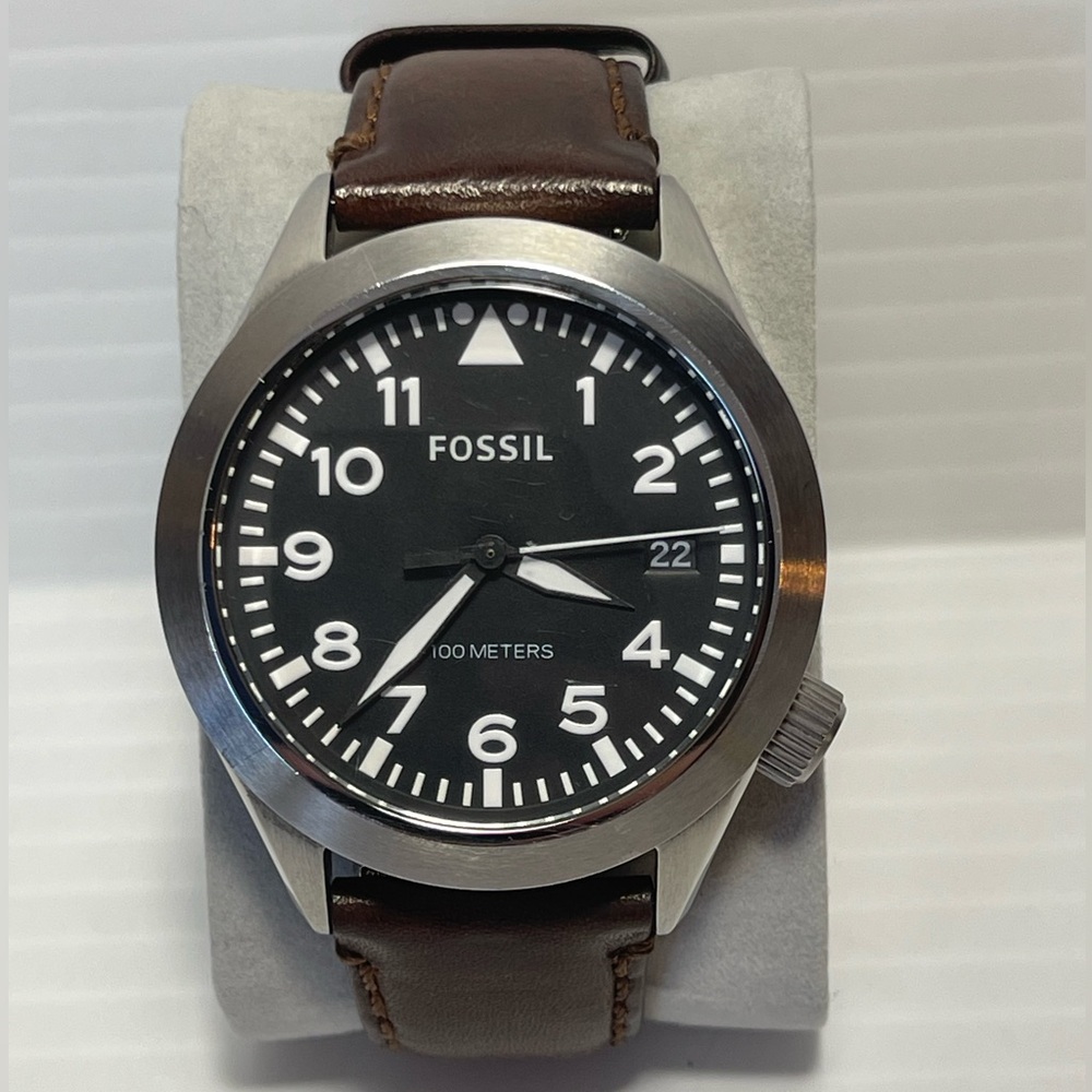 FOSSIL AM4512 Aeroflite Black Dial Stainless Steel Men's Watch New battery